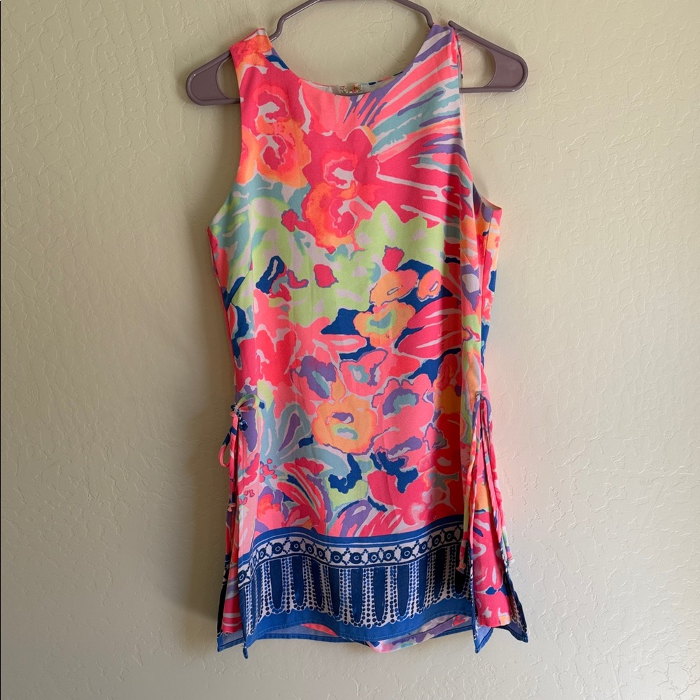 Lilly Pulitzer Neon Coral & Blue Floral Sleeveless Shift Dress